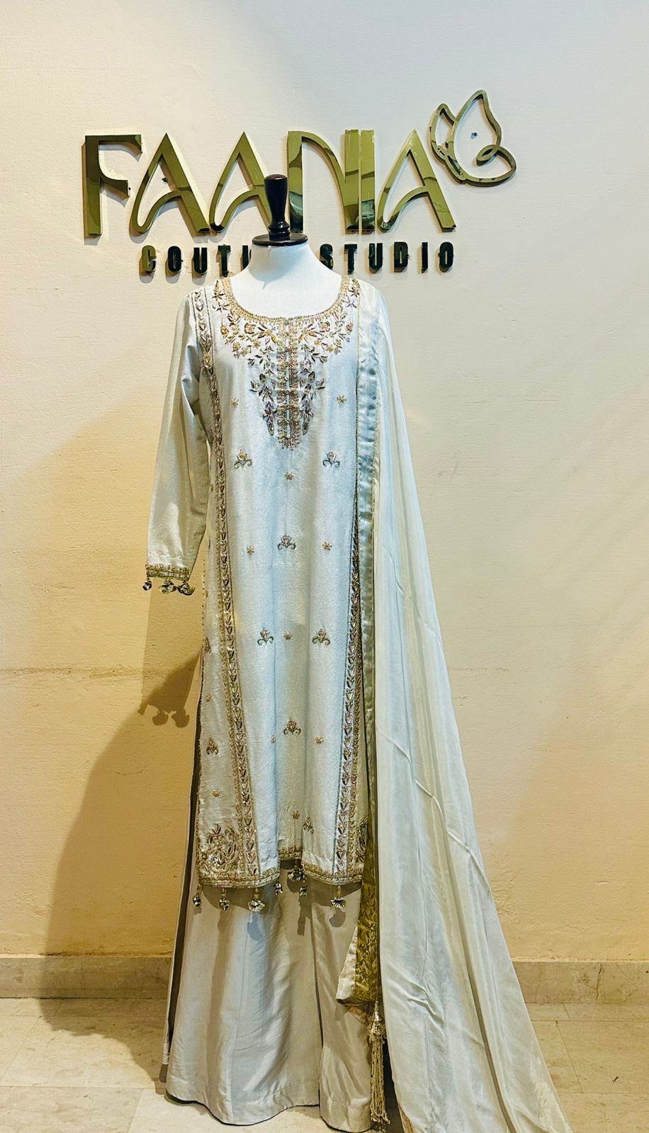 silvery beige Majesty Sharara Set